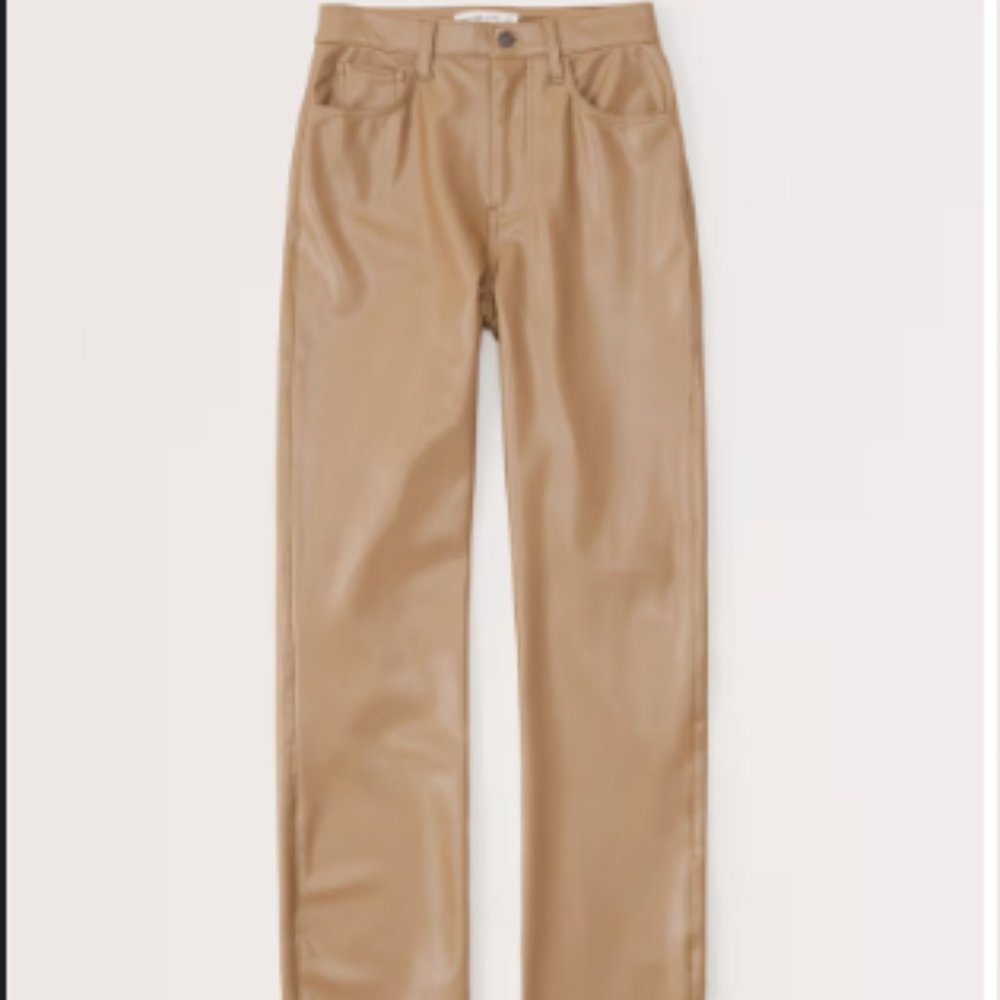 NWT Abercrombie Vegan Leather 90s Straight Pant - Brown/Tan